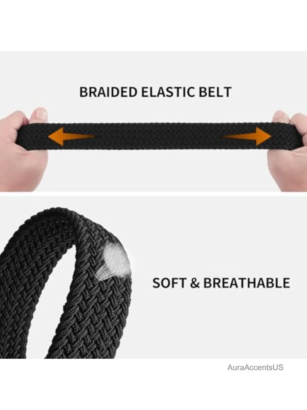 Braided Stretch Elastic Belt Pin Buckle PU Loop End Tip Men Women Junior